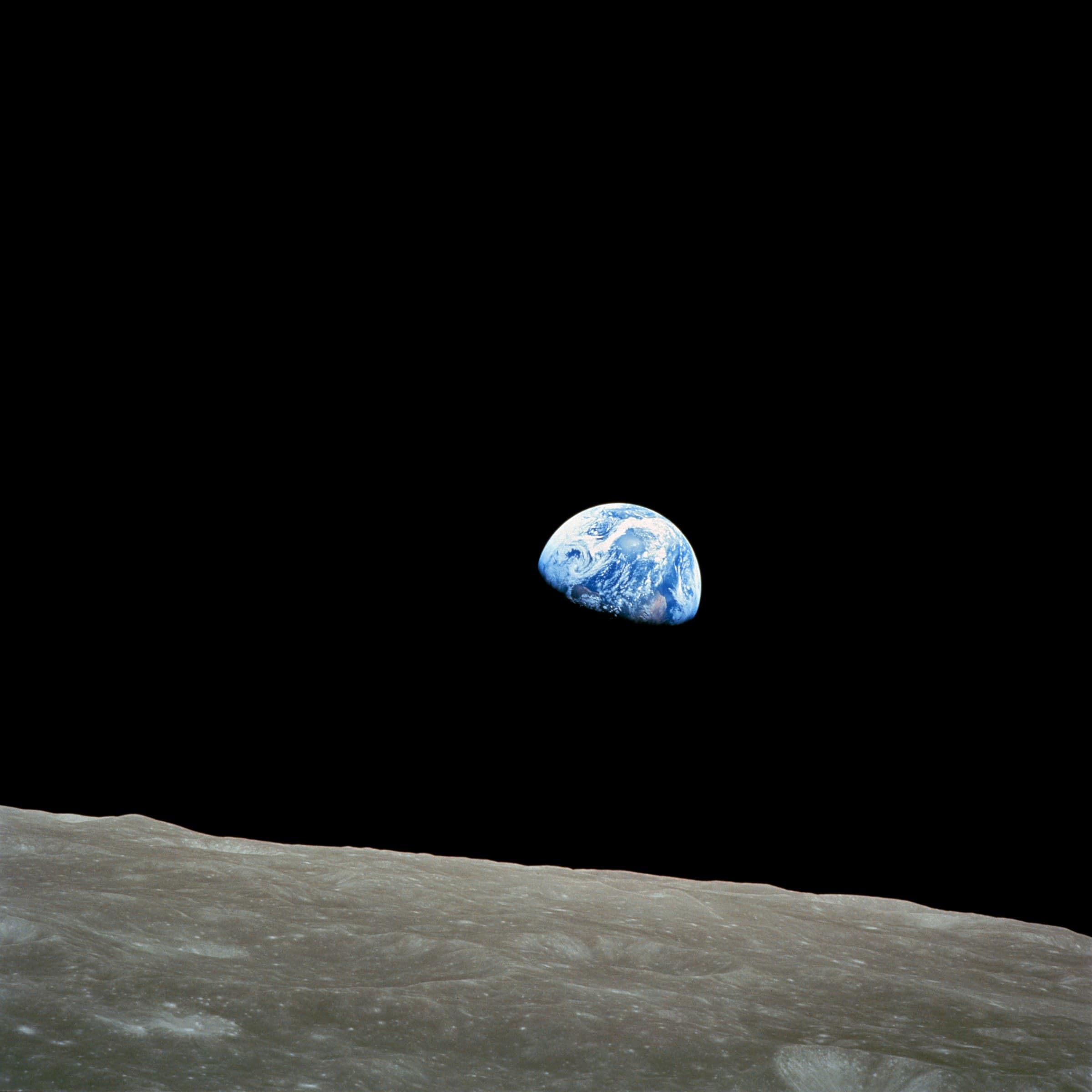 Earthrise, Apollo 8, December 24 1968. Bill Anders. Earth visible above the lunar horizon.