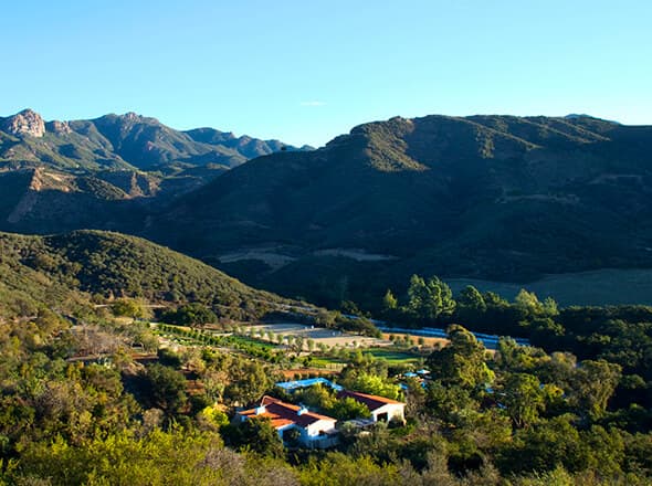 The Ranch Malibu - aerial view of the property in the Santa Monica Mountains